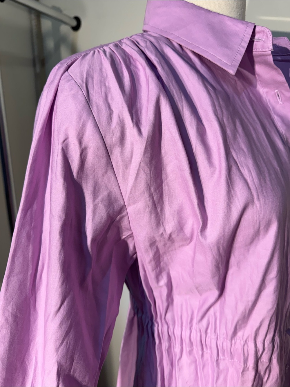 Lavender Button-Front Shirt Dress Cotton Xs - Picture 9 of 12